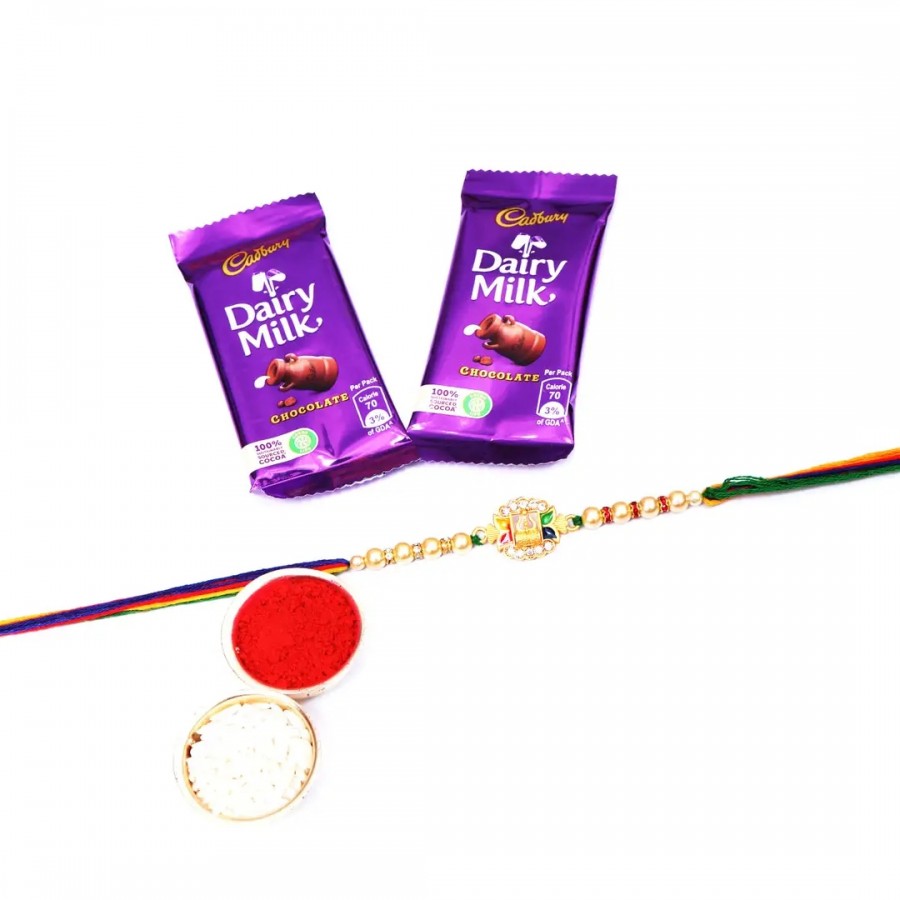 Trishul  Damru Designer Rakhi Set Of 1 With 5 Star Chocolate Bar, 40G Pack Of 2 (RoliChawal)