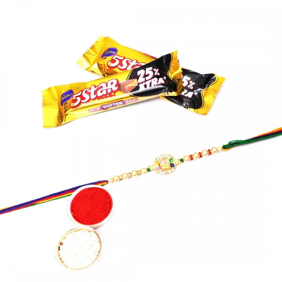 Trishul  Damru Designer Rakhi Set Of 1 With Dairy Milk Chocolate Bar, 13.2 G Pack Of 3 (RoliChawal)