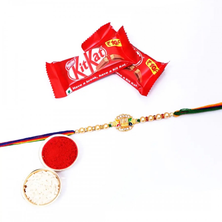 Trishul  Damru Designer Rakhi Set Of 1 With Kitkat Chocolate 12.8Gm Pack Of 2 (RoliChawal)