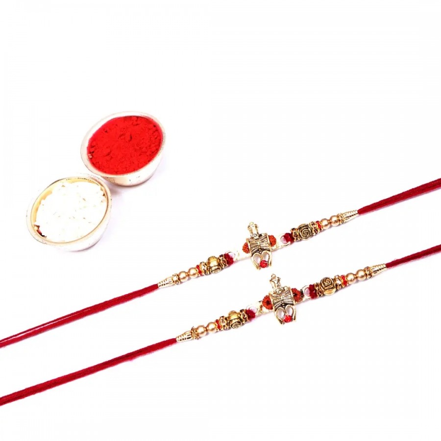 Trishul  Damru Designer Rakhi Set Of 2 (Rolichawal)