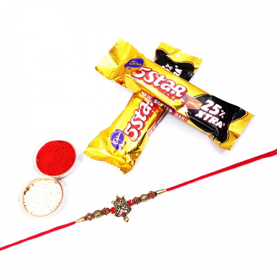 Turtle Or Lucky Kachhua With Rudraksh Designer Rakhi Set Of 1 With 5 Star Chocolate Bar, 40G Pack Of 2 (RoliChawal)