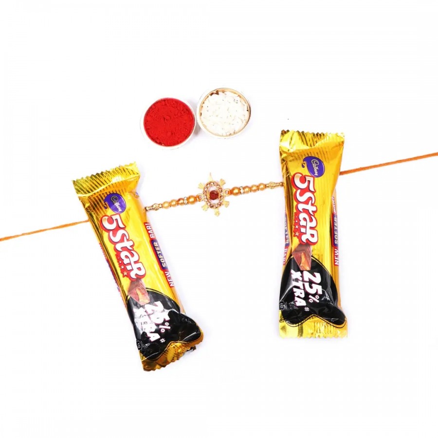 Turtle Or Lucky Kachhua With Rudraksh Designer Rakhi Set Of 1 With 5 Star Chocolate Bar, 40G Pack Of 2 (RoliChawal)