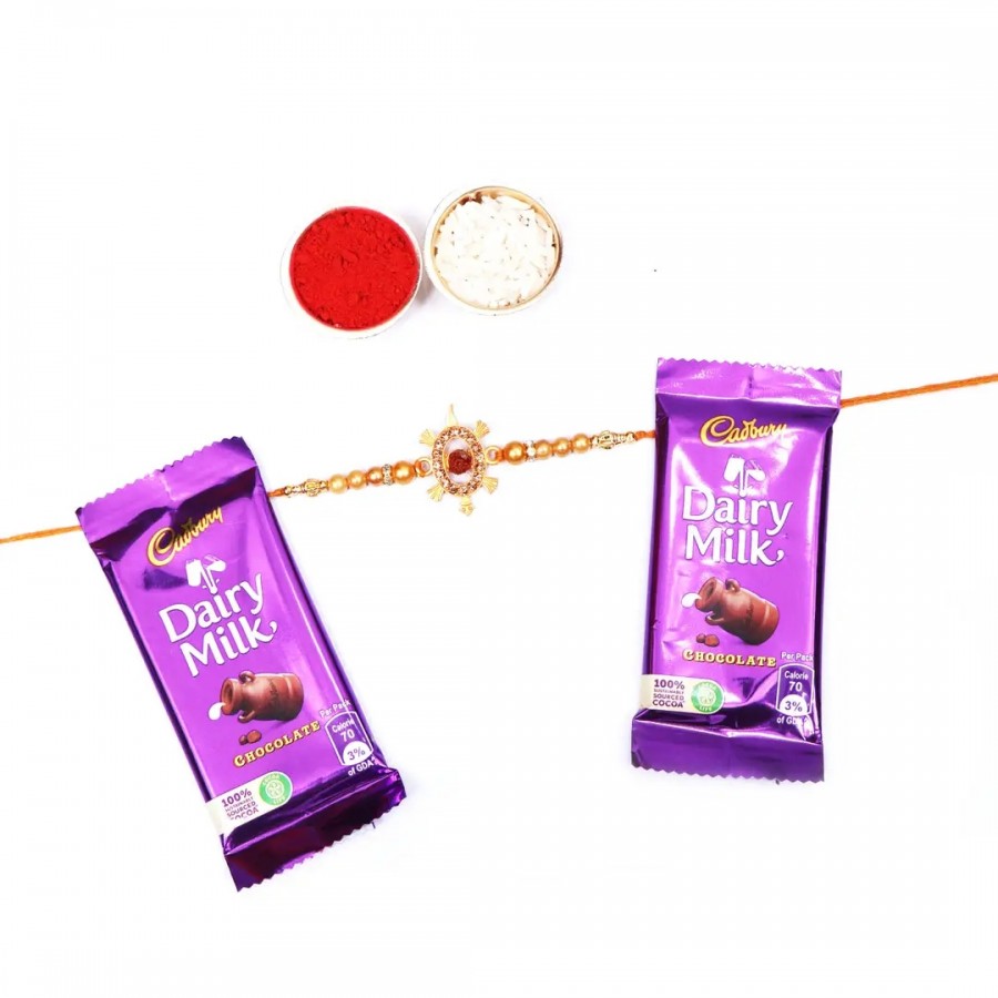 Turtle Or Lucky Kachhua With Rudraksh Designer Rakhi Set Of 1 With Dairy Milk Chocolate Bar, 13.2 G Pack Of 2 (RoliChawal)