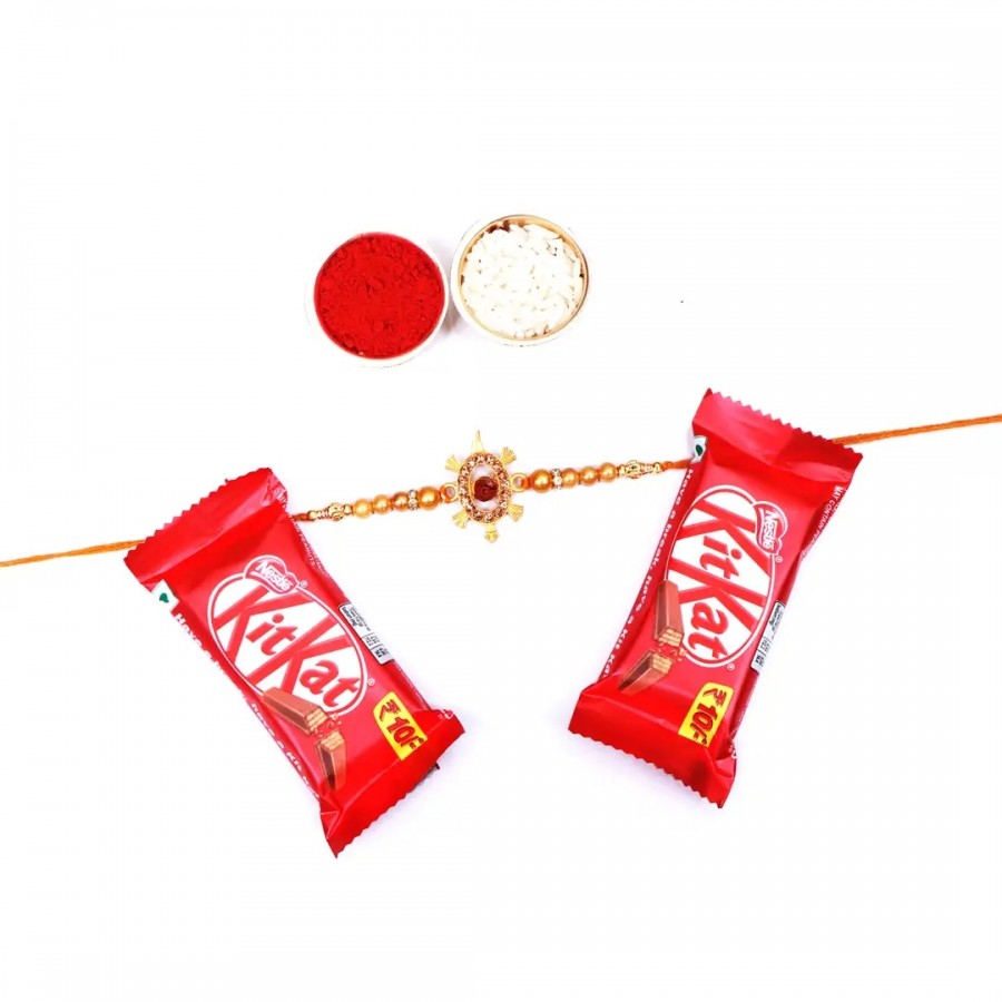 Turtle Or Lucky Kachhua With Rudraksh Designer Rakhi Set Of 1 With Kitkat Chocolate 12.8Gm Pack Of 2 (RoliChawal)