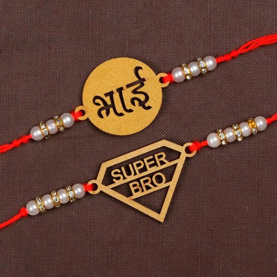 Unique Design Wood Rakhi Combo Of 2