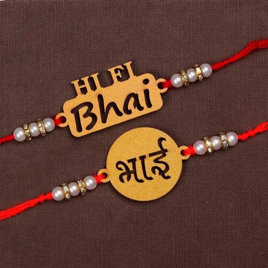 Unique Design Wood Rakhi Combo Of 2