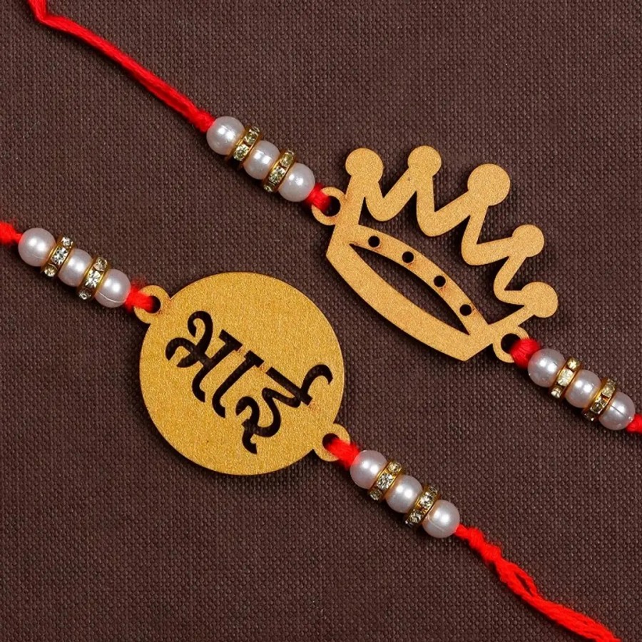 Unique Design Wood Rakhi Combo Of 2