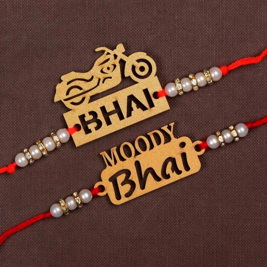 Unique Design Wood Rakhi Combo Of 2