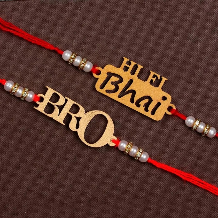 Unique Design Wood Rakhi Combo Of 2