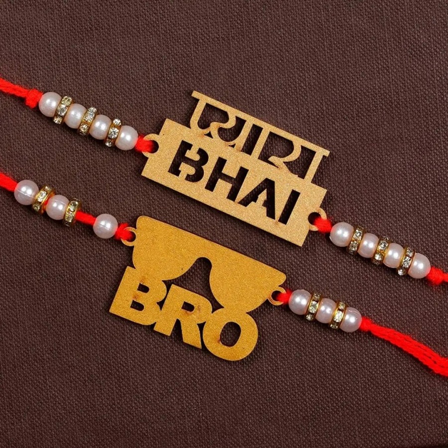 Unique Design Wood Rakhi Combo Of 2