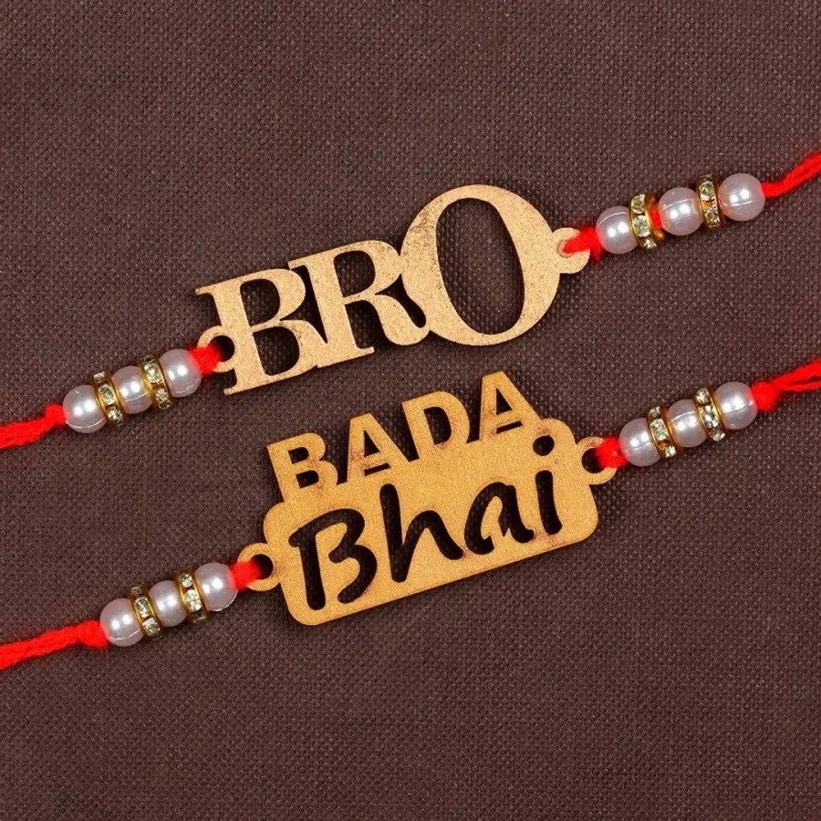 Unique Design Wood Rakhi Combo Of 2