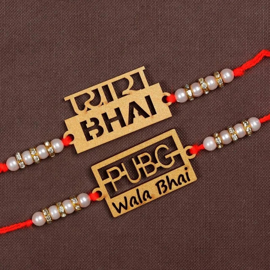 Unique Design Wood Rakhi Combo Of 2