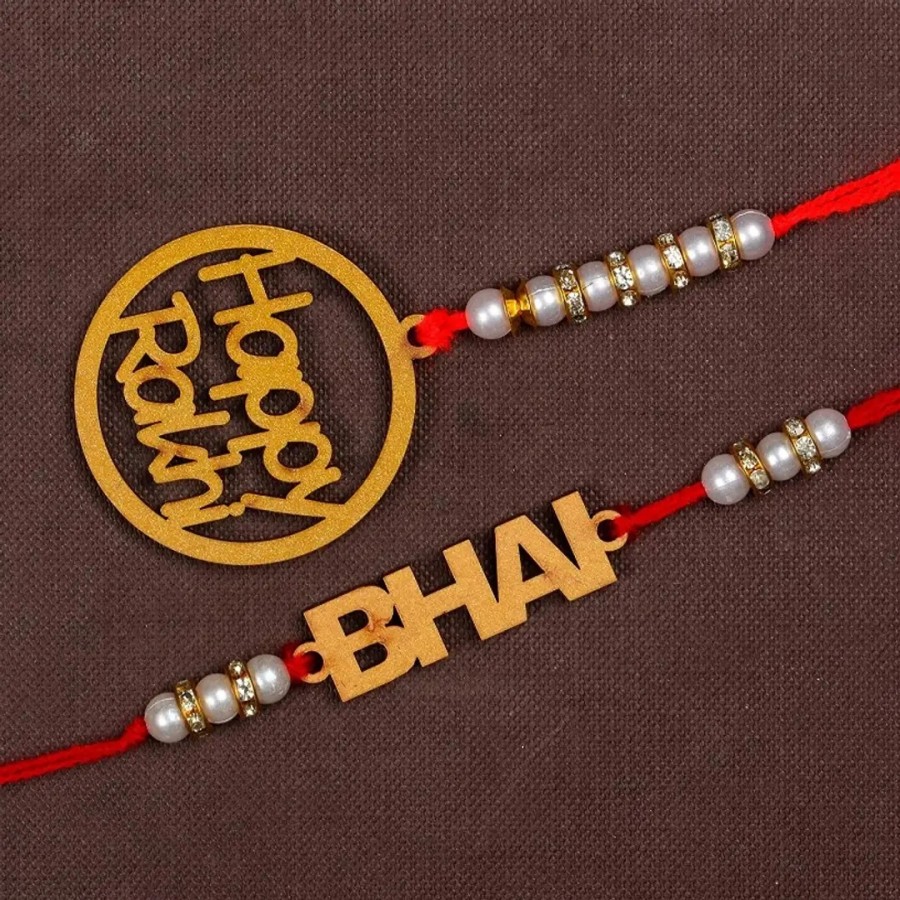 Unique Design Wood Rakhi Combo Of 2