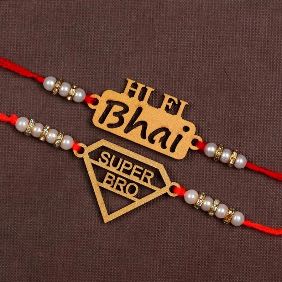 Unique Design Wood Rakhi Combo Of 2