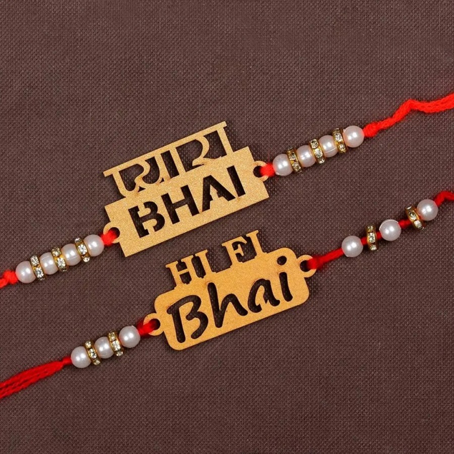 Unique Design Wood Rakhi Combo Of 2