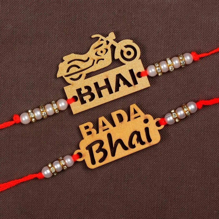 Unique Design Wood Rakhi Combo Of 2