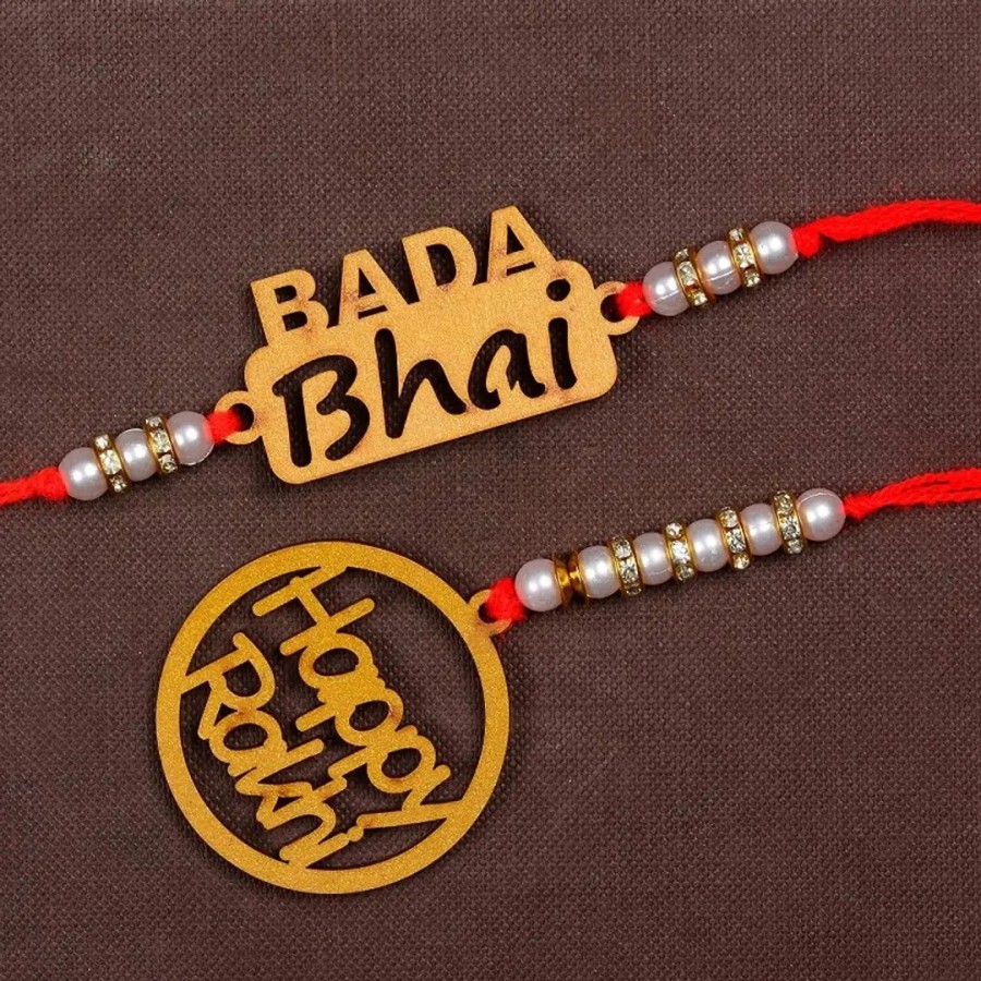 Unique Design Wood Rakhi Combo Of 2