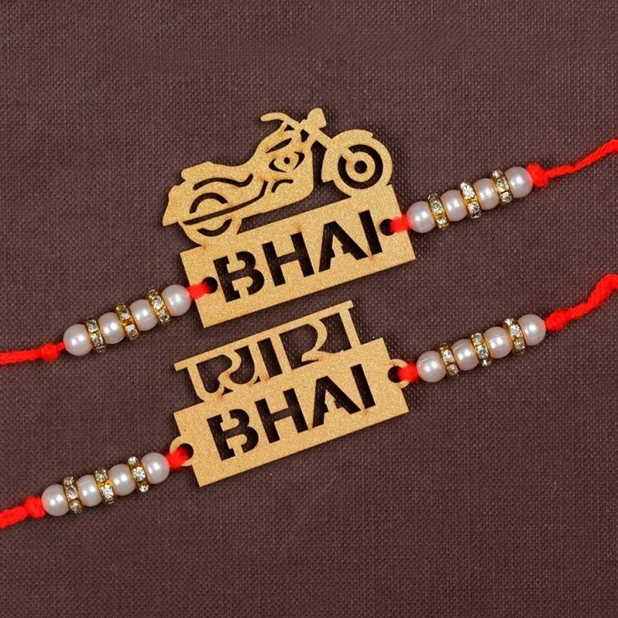 Unique Design Wood Rakhi Combo Of 2