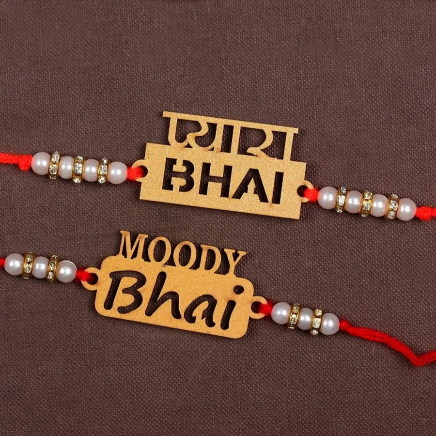 Unique Design Wood Rakhi Combo Of 2