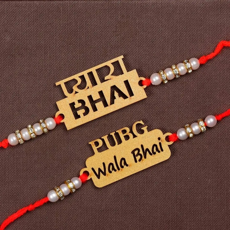 Unique Design Wood Rakhi Combo Of 2