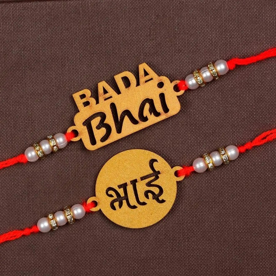 Unique Design Wood Rakhi Combo Of 2