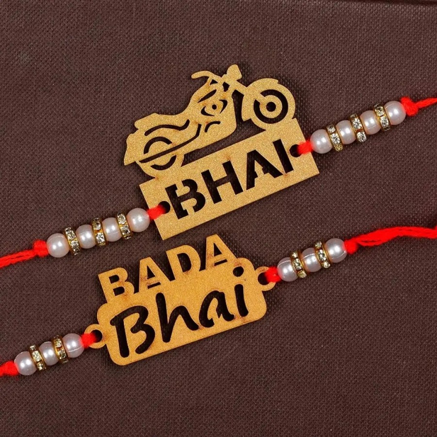 Unique Design Wood Rakhi Combo Of 2