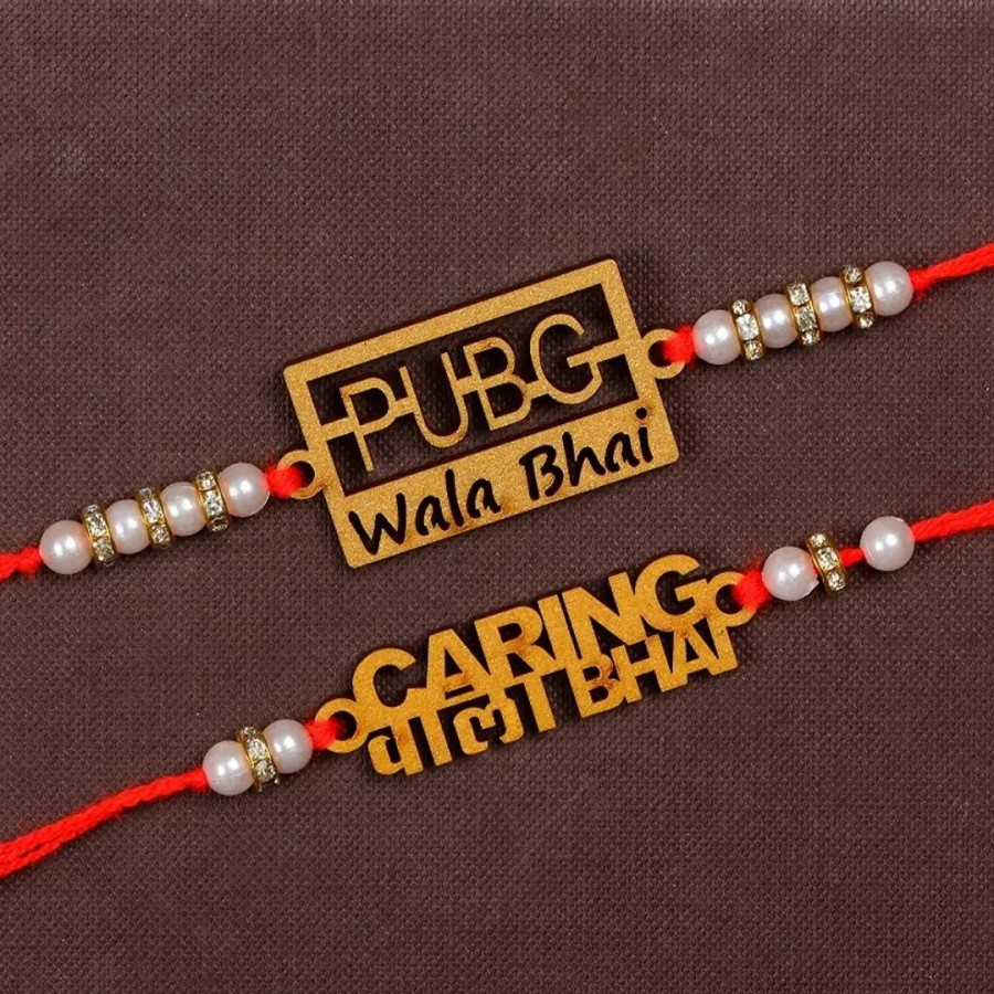 Unique Design Wood Rakhi Combo Of 2