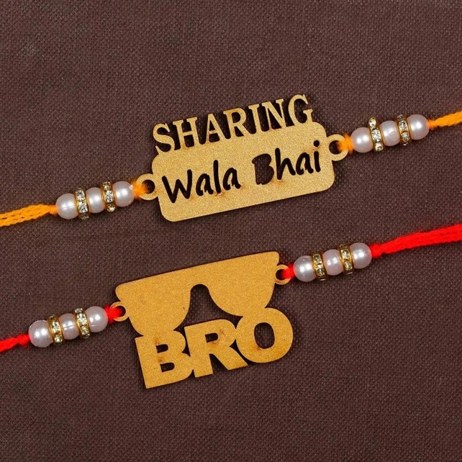 Unique Design Wood Rakhi Combo Of 2