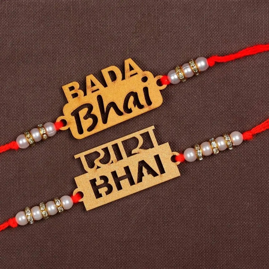 Unique Design Wood Rakhi Combo Of 2