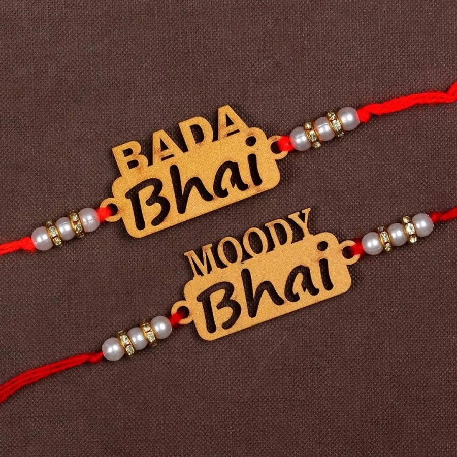 Unique Design Wood Rakhi Combo Of 2