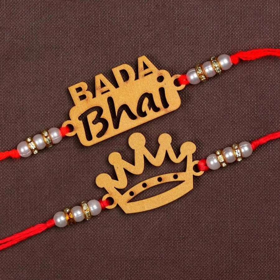 Unique Design Wood Rakhi Combo Of 2