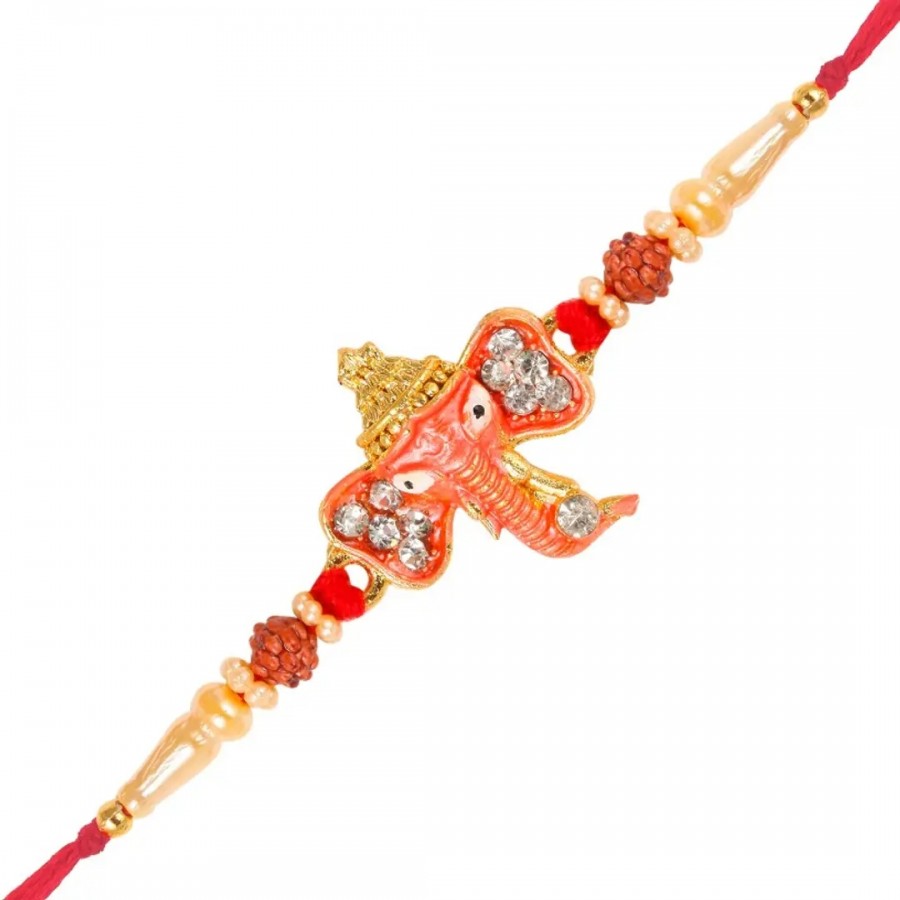 Vakratund Ganesh Gold and Rhodium Plated Alloy Rakhi for Lovely Brother