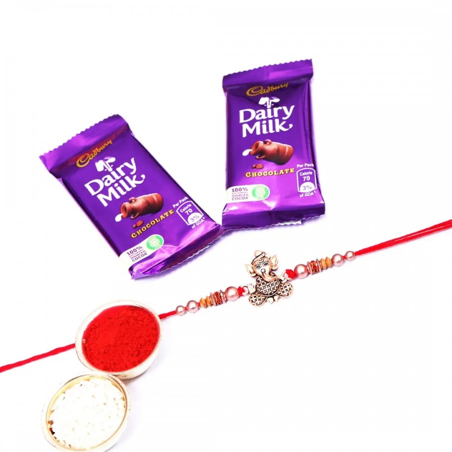 Vinayaka Designer Rakhi Set Of 1 With Cadbury Dairy Milk Chocolate Bar, 13.2 G Pack Of 2( RoliChawal)