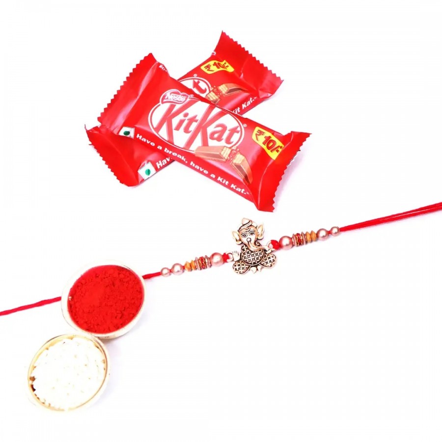 Vinayaka Designer Rakhi Set Of 1 With Kitkat Chocolate 12.8Gm Pack Of 2( RoliChawal)