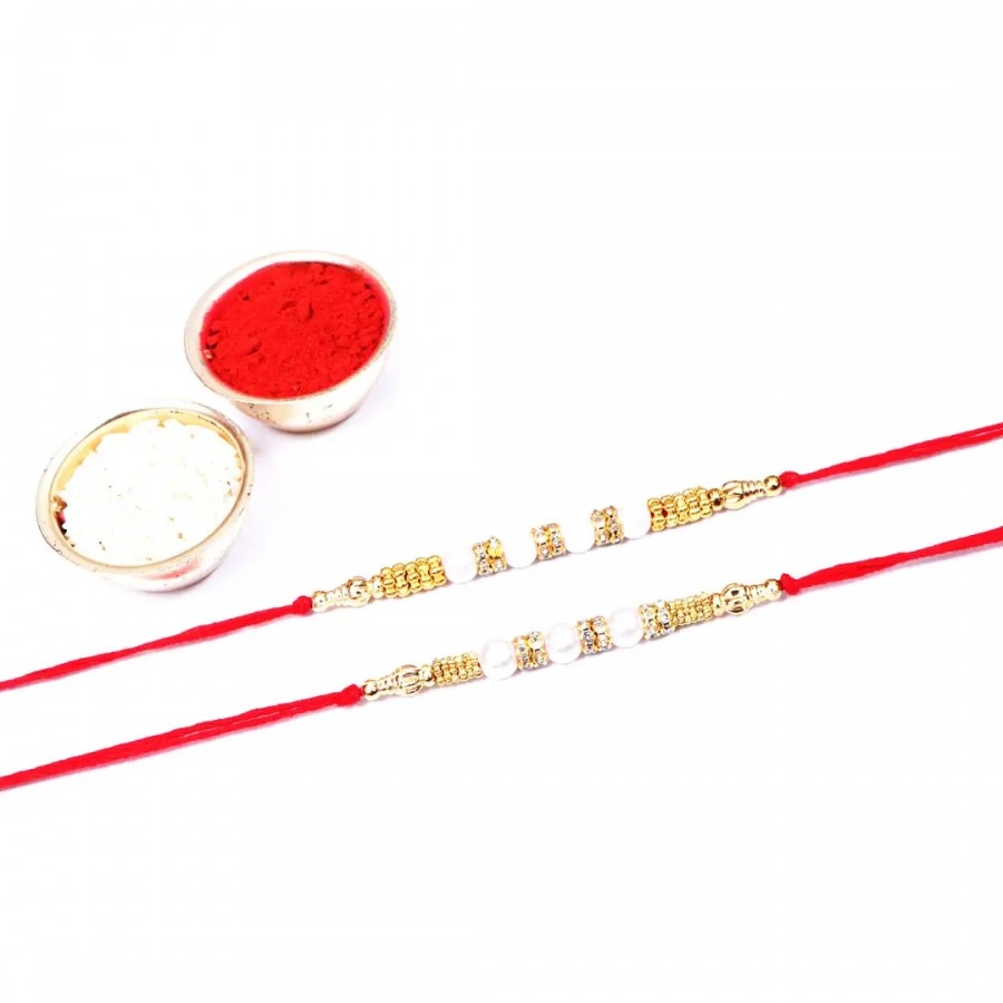 White Pearl Designer Rakhi Set Of 2 (Rolichawal)