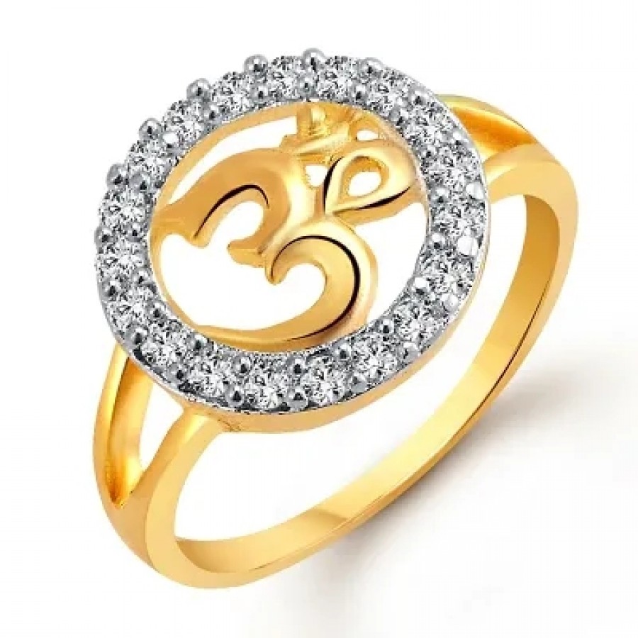 Auspicious Om (CZ) Gold and Rhodium Plated Alloy Ring for Women and Girls - [VFJ1021FRG]