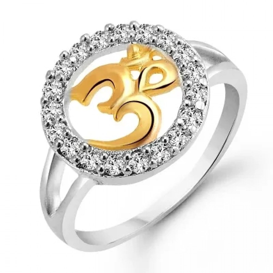 Auspicious Om (CZ) Rhodium Plated Alloy Ring for Women and Girls - [VFJ1021FRR]