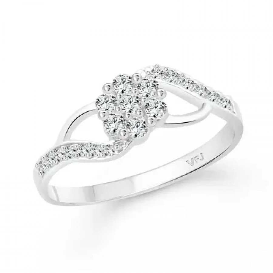 Beautiful Flower CZ Rhodium Plated Alloy Finger Ring for Women