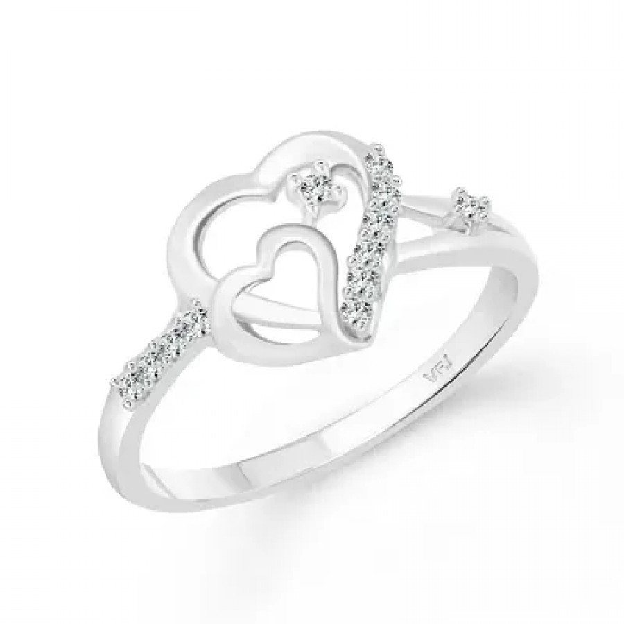 Cohesion Heart CZ Rhodium Plated Alloy Finger Ring for Women