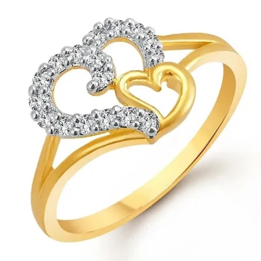 Couple Heart (CZ) Gold and Rhodium Plated Alloy Ring for Women and Girls - [VFJ1020FRG]