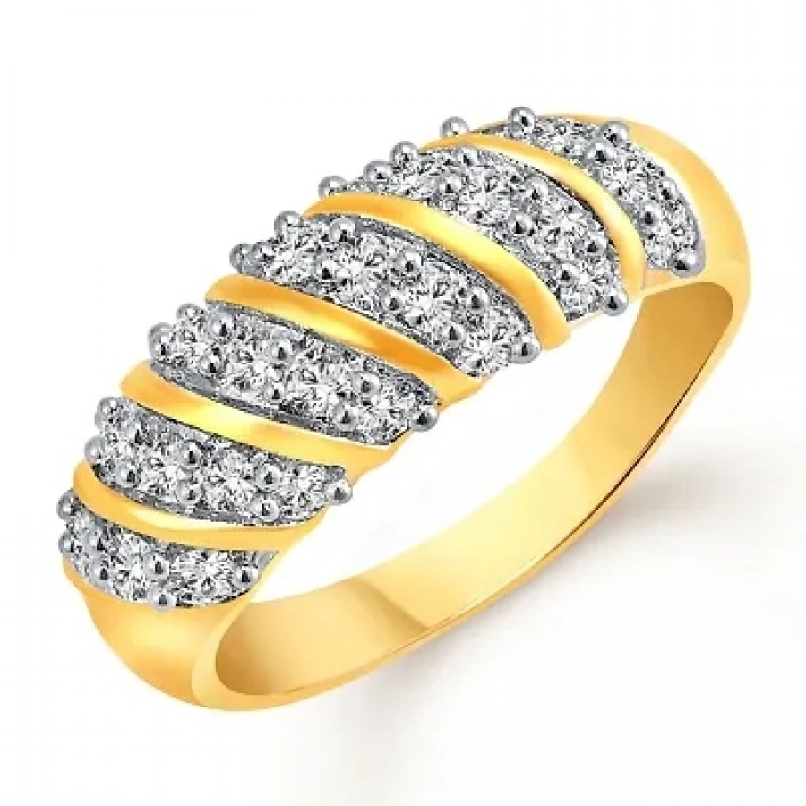 Curve Band (CZ) Gold and Rhodium Plated Alloy Ring for Women and Girls -[VFJ1025FRG]