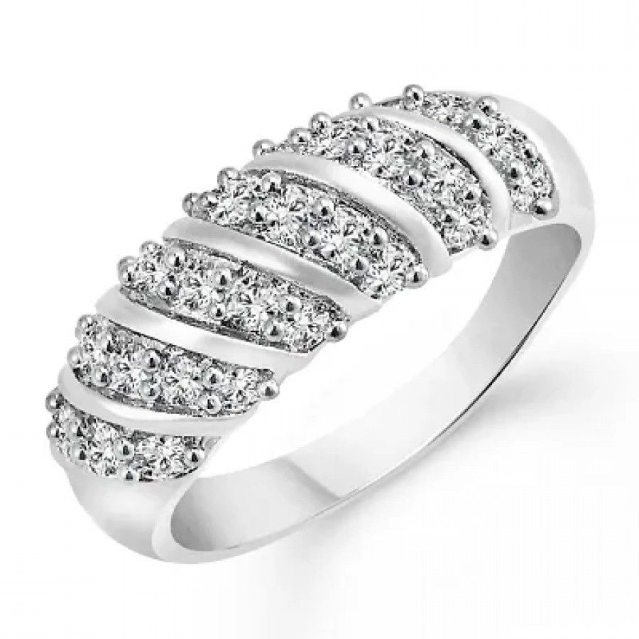 Curve Band (CZ) Rhodium Plated Alloy Ring for Women and Girls- [VFJ1025FRR]