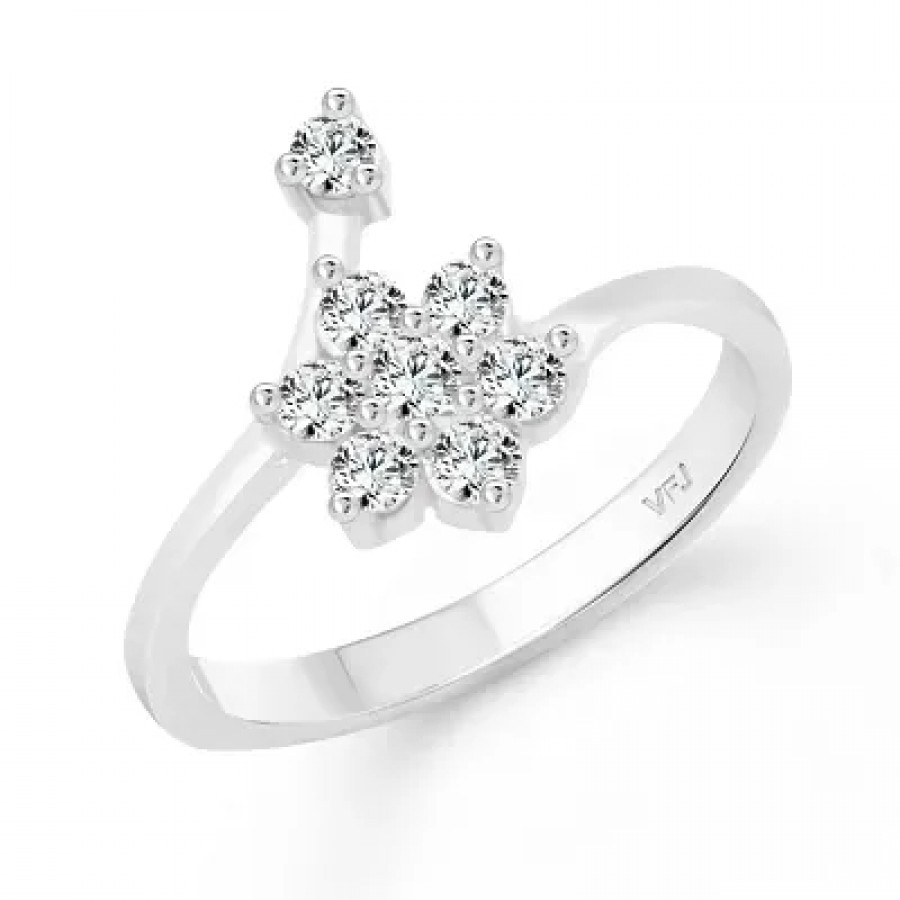 Decent Flower CZ Rhodium Plated Alloy Finger Ring for Women