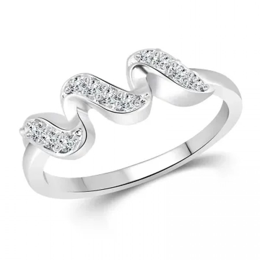 Delicate Zig Zag (CZ) Rhodium Plated alloy Ring for Women and Girls - [VFJ1068FRR]