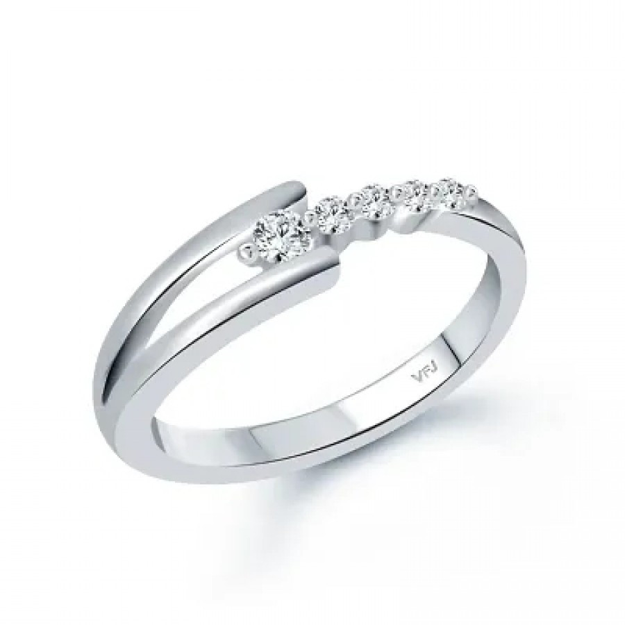 Designer 5 Stone CZ Rhodium Plated Alloy Ring for Women and Girls