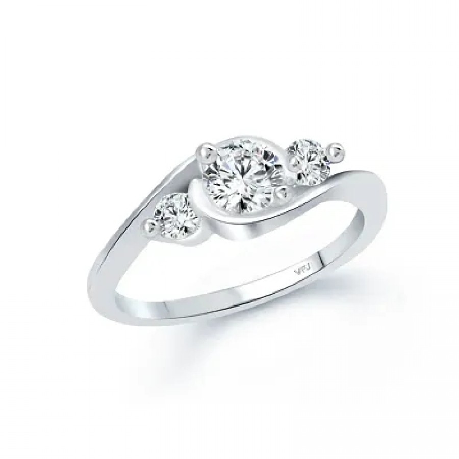 Elegant 3 Stone Solitaire CZ Rhodium Plated Alloy Ring for Women and Girls