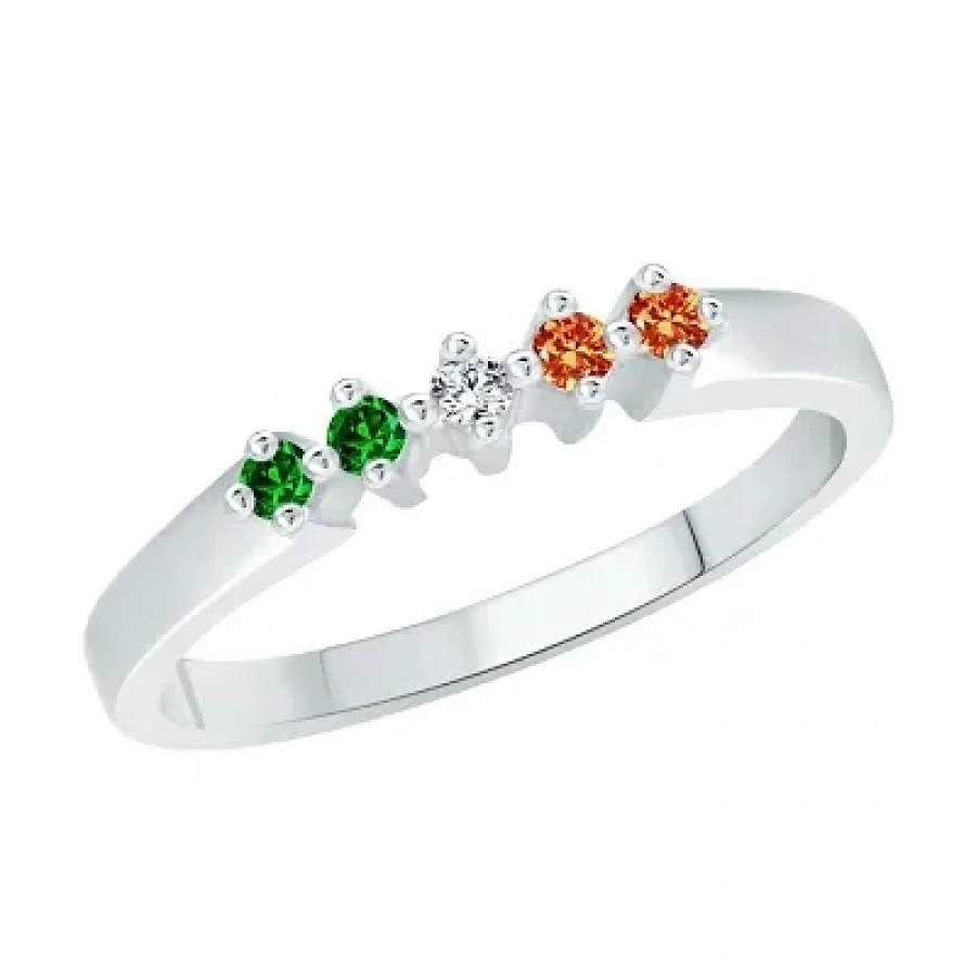 Five Stone Indian Flag CZ  Rhodium Plated Alloy Ring for Women