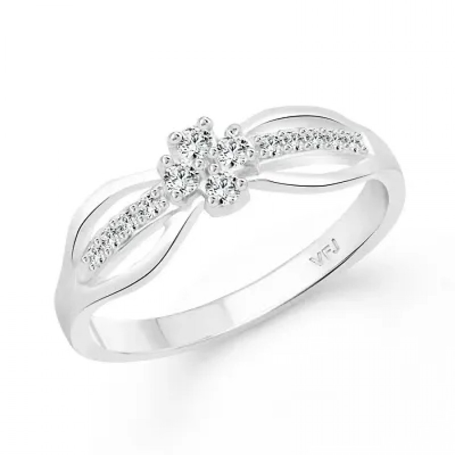 Flower Shadow CZ Rhodium Plated Alloy Finger Ring for Women