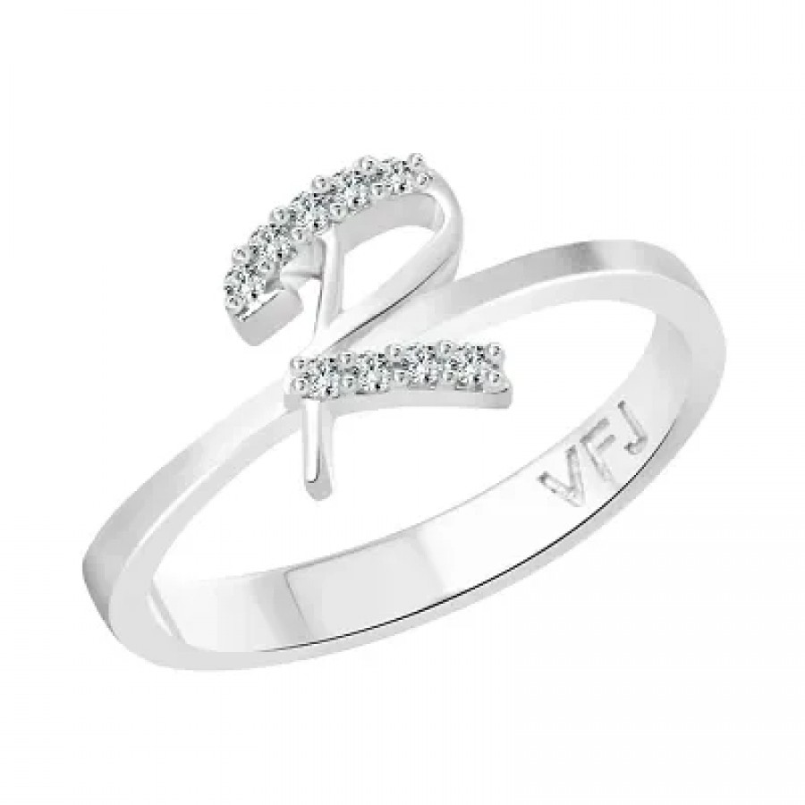 Initial ''R'' Alphabet (CZ)  Rhodium Plated Alloy Ring for Women