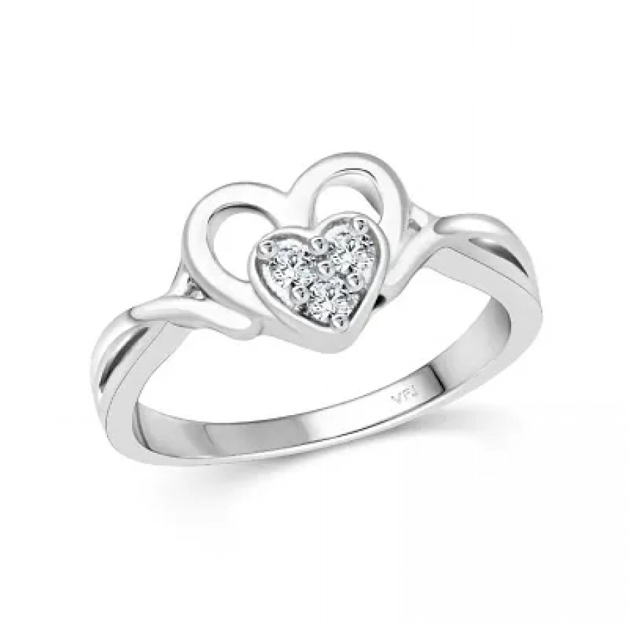 Joyful Heart  CZ Rhodium Plated Alloy Ring for Women and Girls